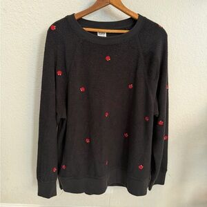 Pink Victoria Secret Black/embroidered Roses Long Sleeve Sweatshirt Sz Small